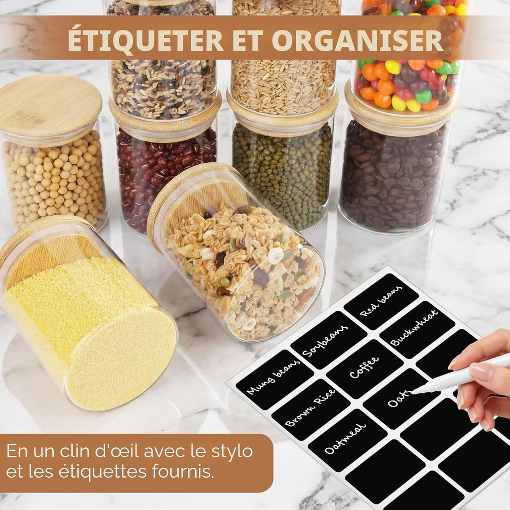 Kit de Frascos Herméticos Modulares para Despensa (Com Etiquetas)